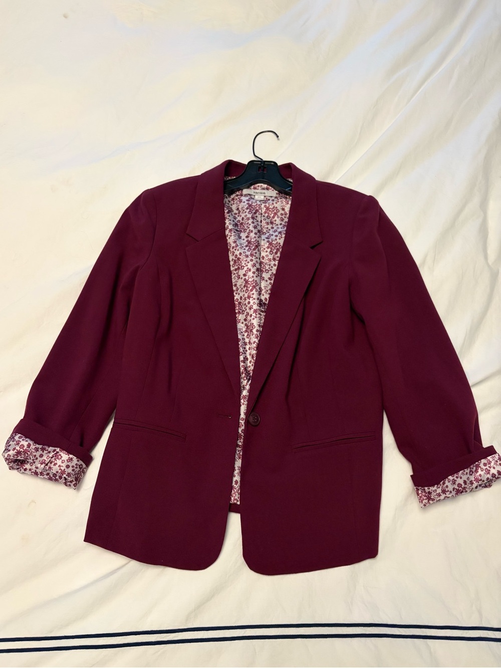 Kensie Burgundy Blazer Medium Floral Lined Stretch Career Jacket